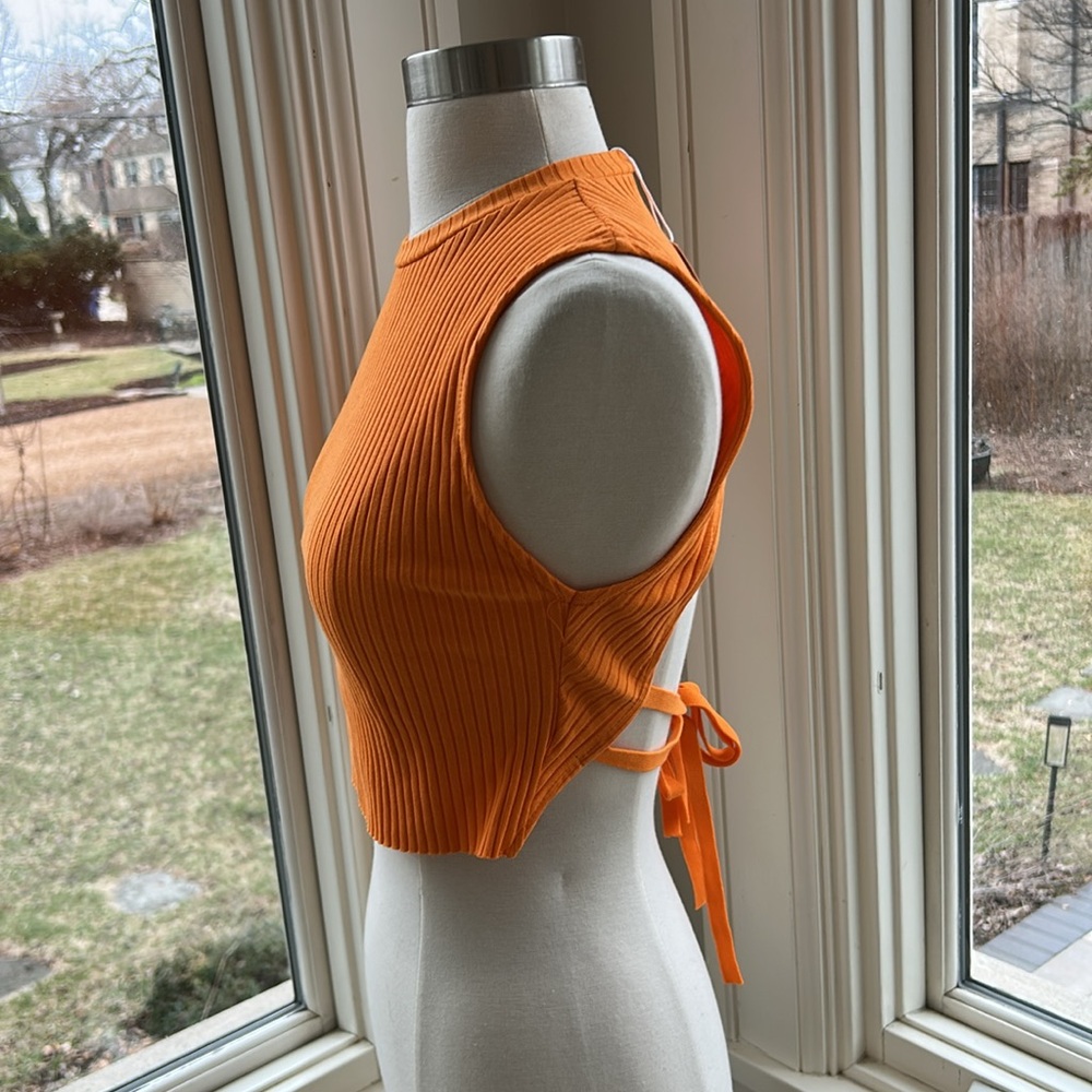 Orange Sleeveless Ribbed Top - Picture 4 of 7